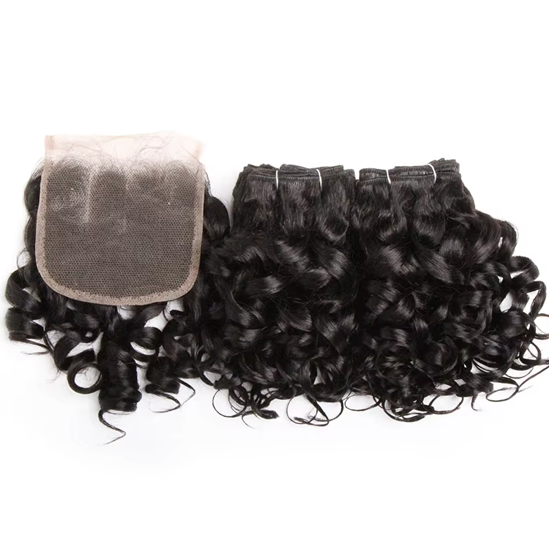 Tissage en lot brésilien naturel bouclé avec Lace Closure colorée 1B/27/30/33/99J, Extension de chev