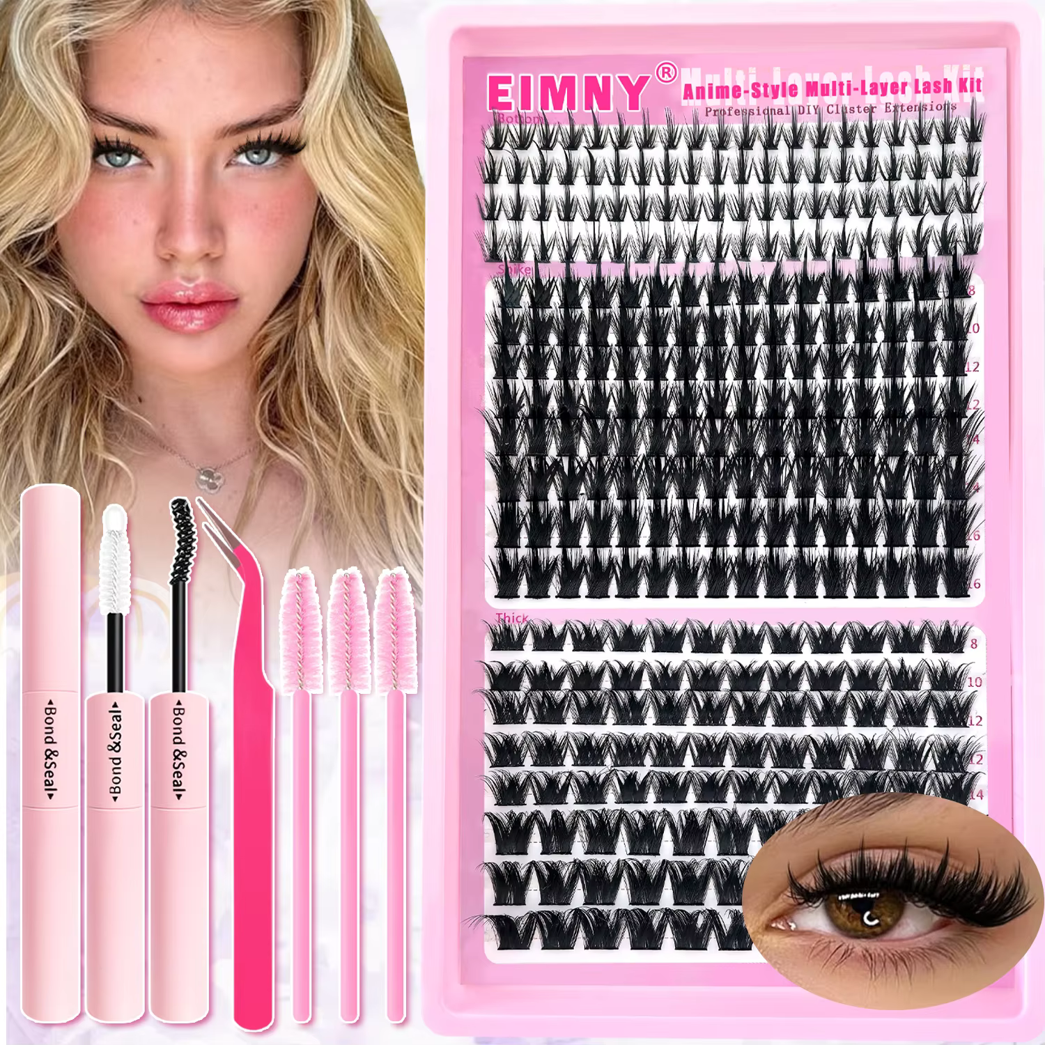 Kit d'extension de cils EIMMY, cils naturels réutilisables et longue durée. Avec colle, pincettes, p