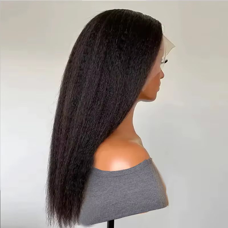 Perruque Lace Front Wig synthétique Yaki noire, 30 pouces, densité 180, perruque lisse et crépue dou