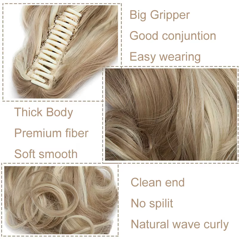 Queue de cheval bouclée courte ondulée synthétique pour femme, extension de cheveux, pince à griffe,