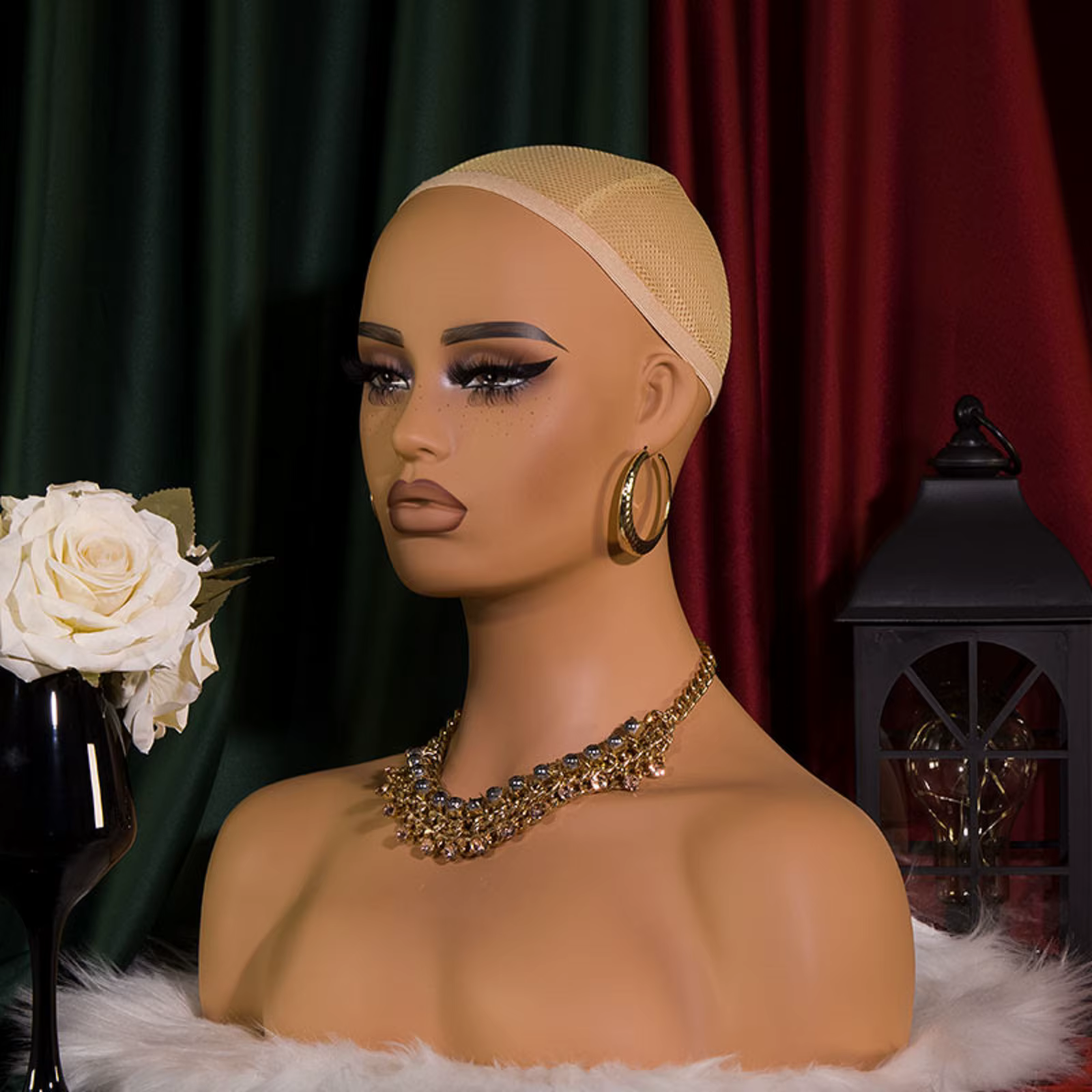 Tête de Mannequin visage carré avec épaules tête d'affichage de perruques réalistes avec tête factic
