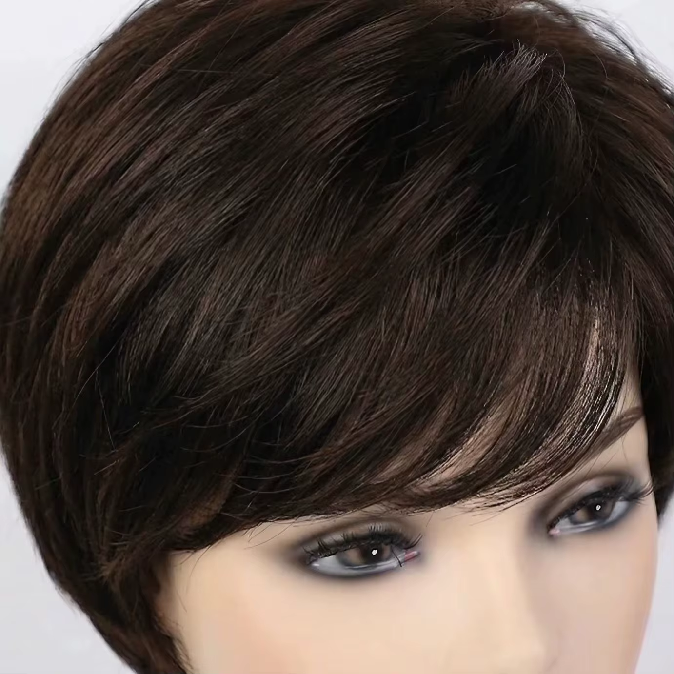 Perruque courte noire coupe pixie 6*6 avec base en soie et devant en PU, 100% cheveux humains pour f