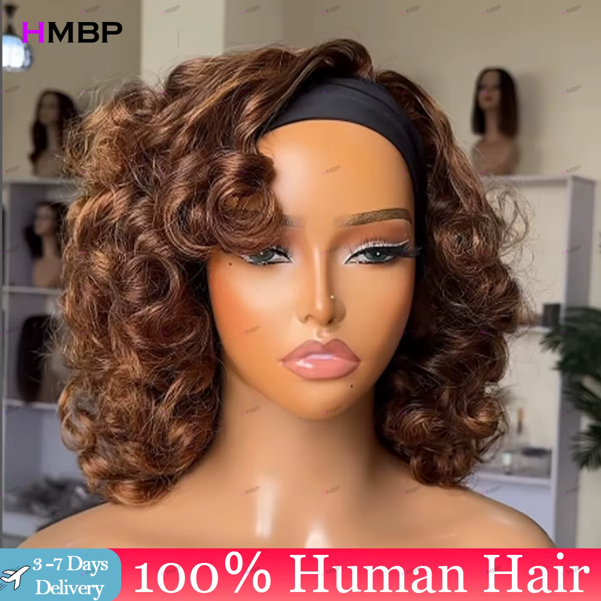 Perruque en dentelle bouclée sans colle pour femme, délié couvrant, cheveux humains rebondissants, p
