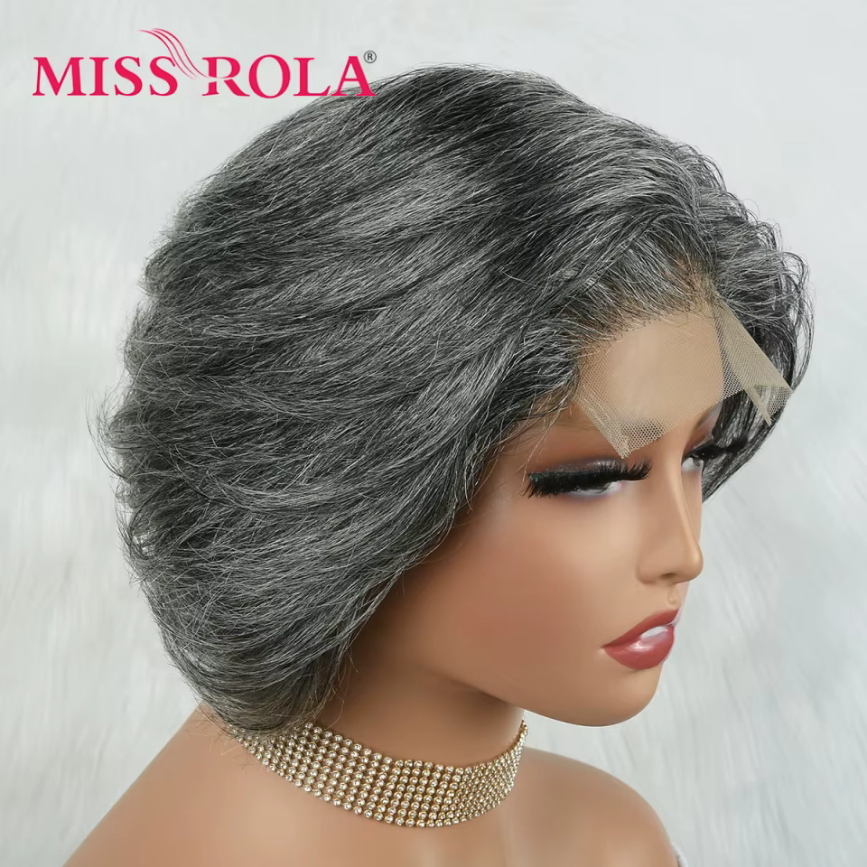 Miss Rola brésilien 4X4 dentelle avant perruques de cheveux humains reflets gris # 44 perruque de de