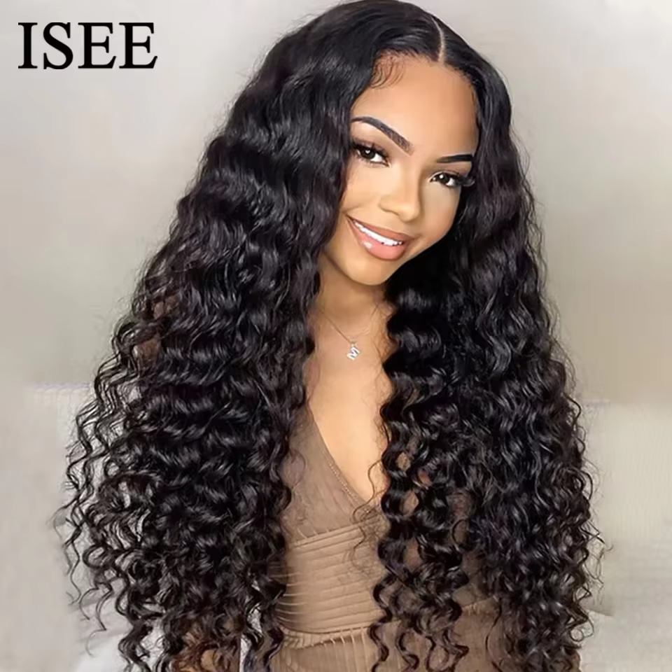 Perruque Lace Front Wig sans colle-ISEE Hair, perruque Lace Closure Wig, cheveux naturels, Deep Wave