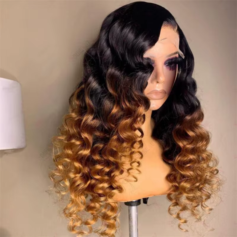 Perruque Lace Front Wig sans colle douce, 26 pouces, longue, blonde ombrée, bouclée, profonde, BabyH