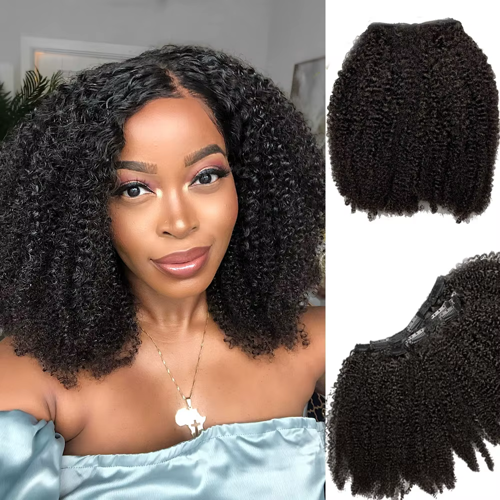 Riya pinces à cheveux en cheveux humains brésiliens Afro crépus bouclés pince dans les Extensions de