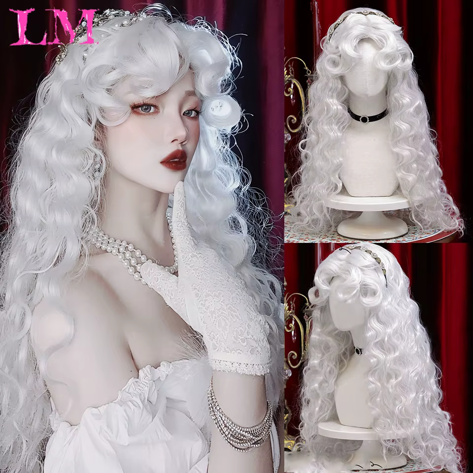 LM LM Perruques de Cosplay synthétiques ondulées longues ombrées blanches, perruques synthétiques