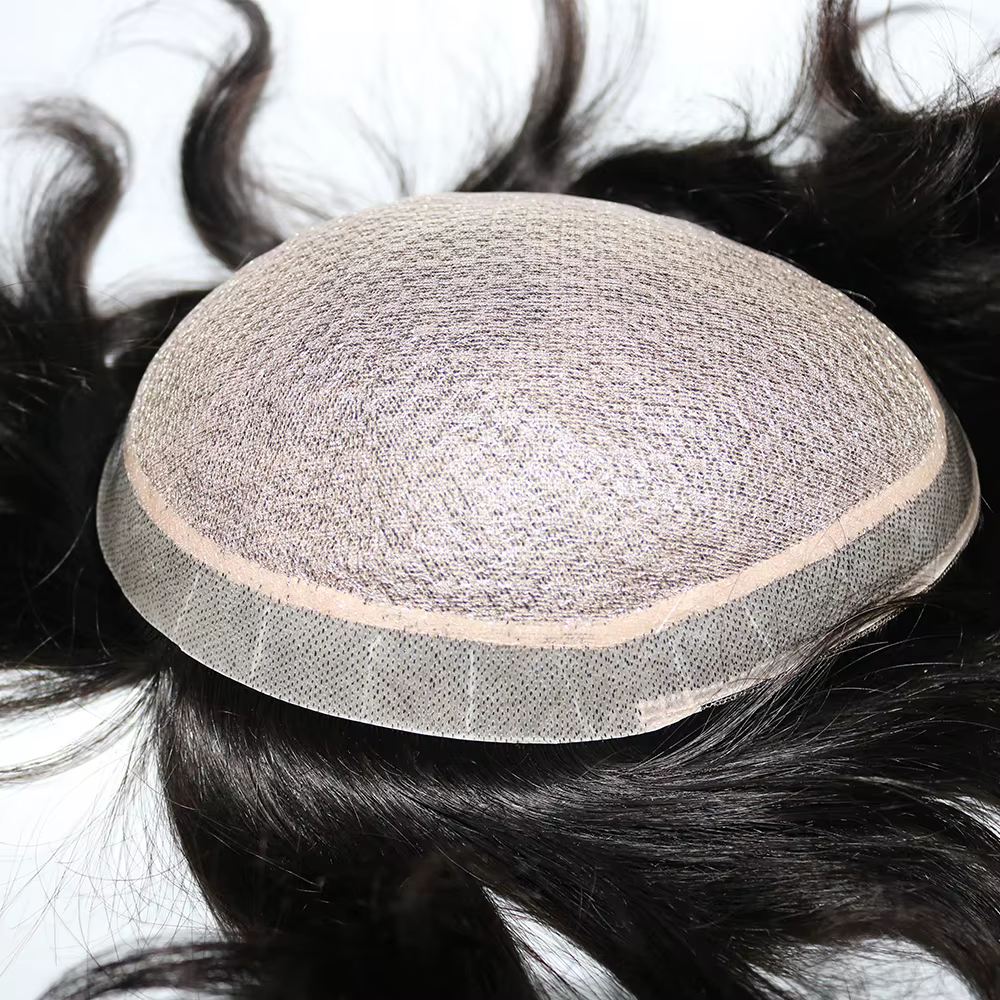 Base en soie hommes toupet de cheveux humains remplacement de cheveux système de postiches toutes le