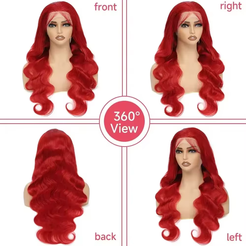 Perruques de cheveux humains brésiliens Body Wave rouge vif, frontales en dentelle HD 13x6 13x4, pré