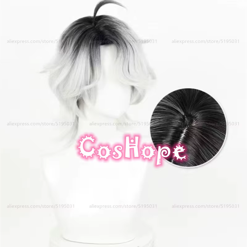 Patient Emil Cosplay perruque 30 cm court noir argent blanc dégradé perruque Cosplay Anime Cosplay p