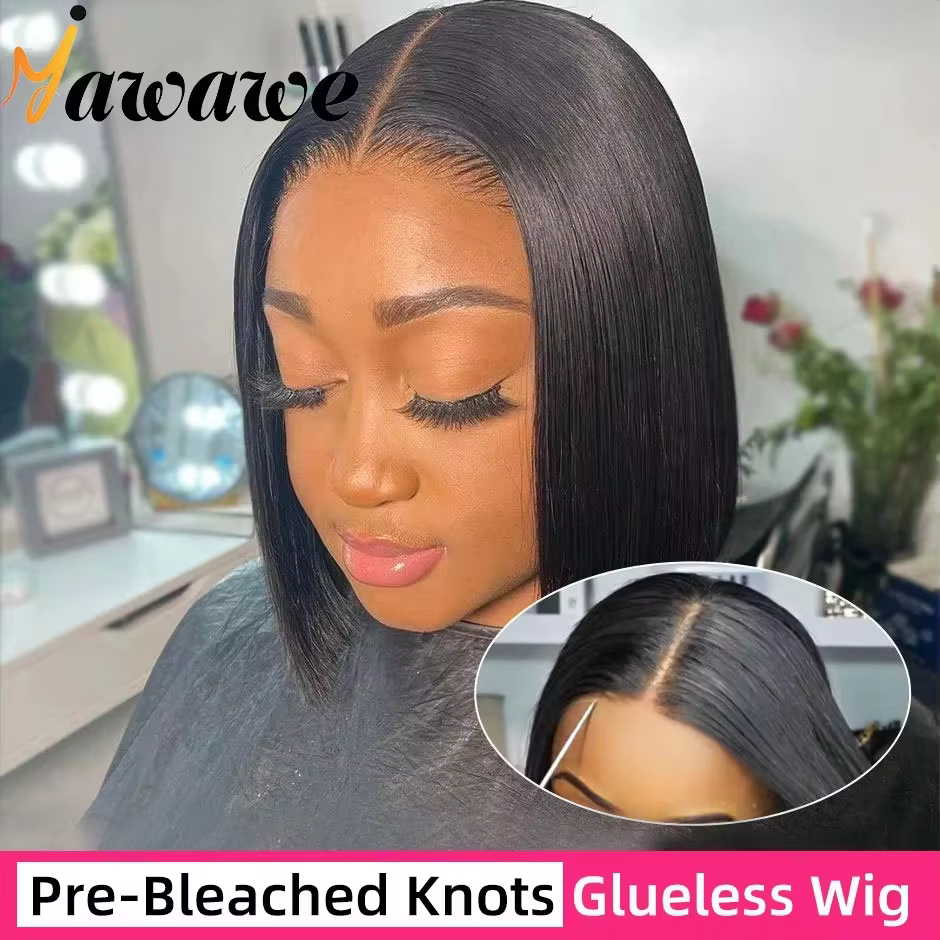 YAWAWE noeuds pré-blanchés perruque sans colle prêt à porter perruques droites pré-plumées cheveux h