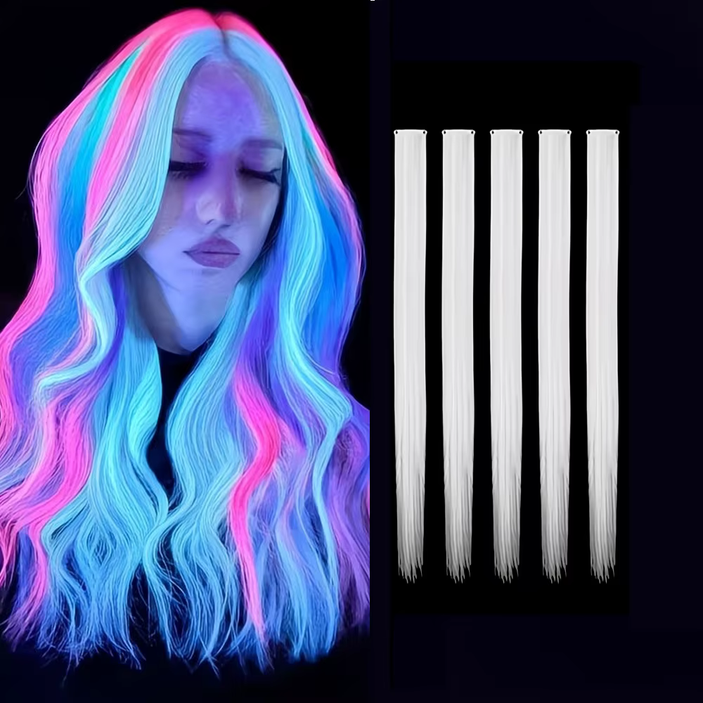 Extensions de cheveux qui brillent dans le noir, postiches colorées lumineuses, pinces à cheveux col