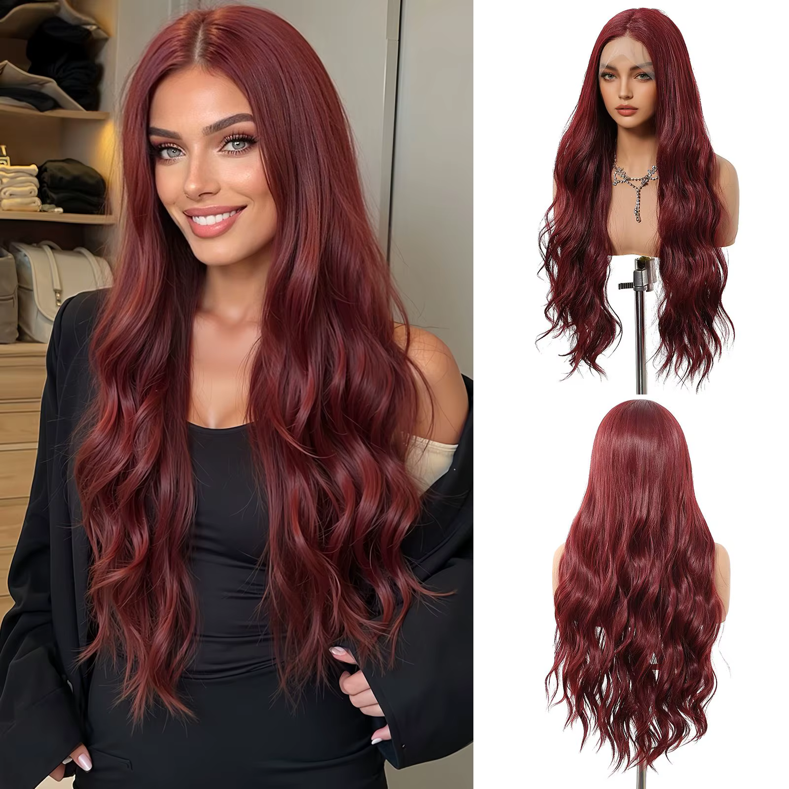 HENRY MARGU perruque Lace Front Wig synthétique longue ondulée noir blanc mettre en évidence perruqu
