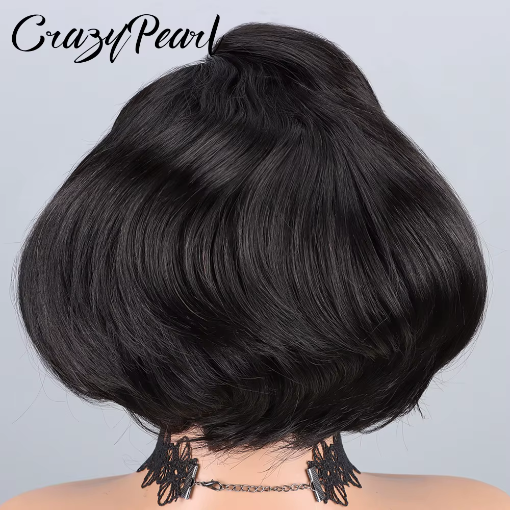 Perruque BOB 4x4 Closure Cheveux Humains Lisses Courts Noir Naturel Cheveux Brésiliens Remy Pré-Pluc