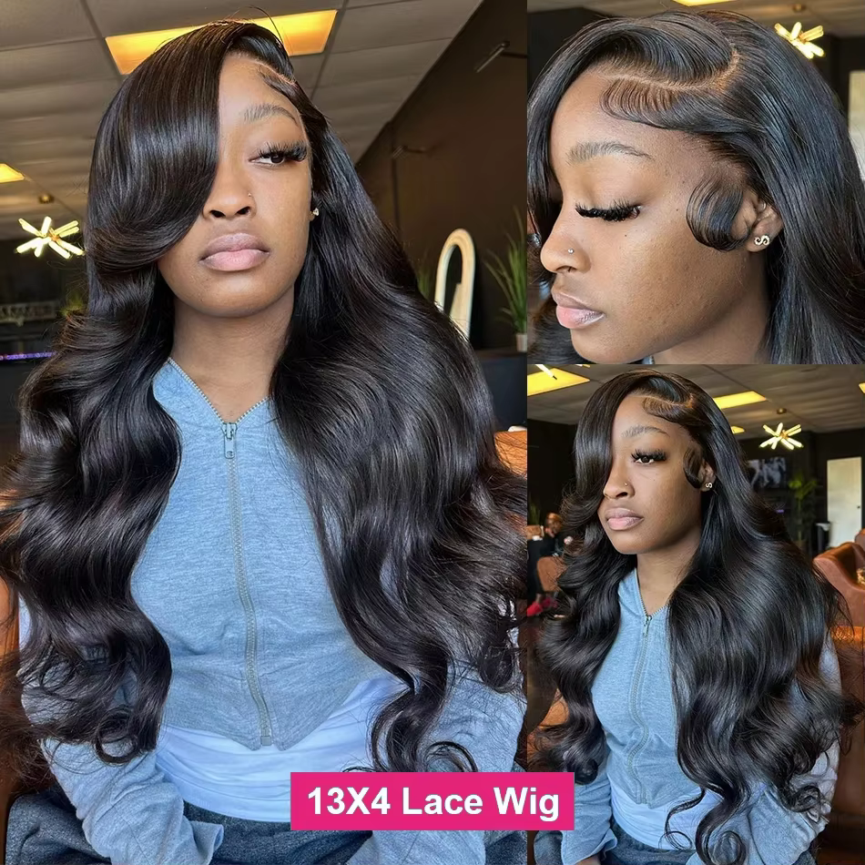 Perruque Lace Front Wig Body Wave brésilienne naturelle, cheveux humains, 13x6 HD, pre-plucked, 300%