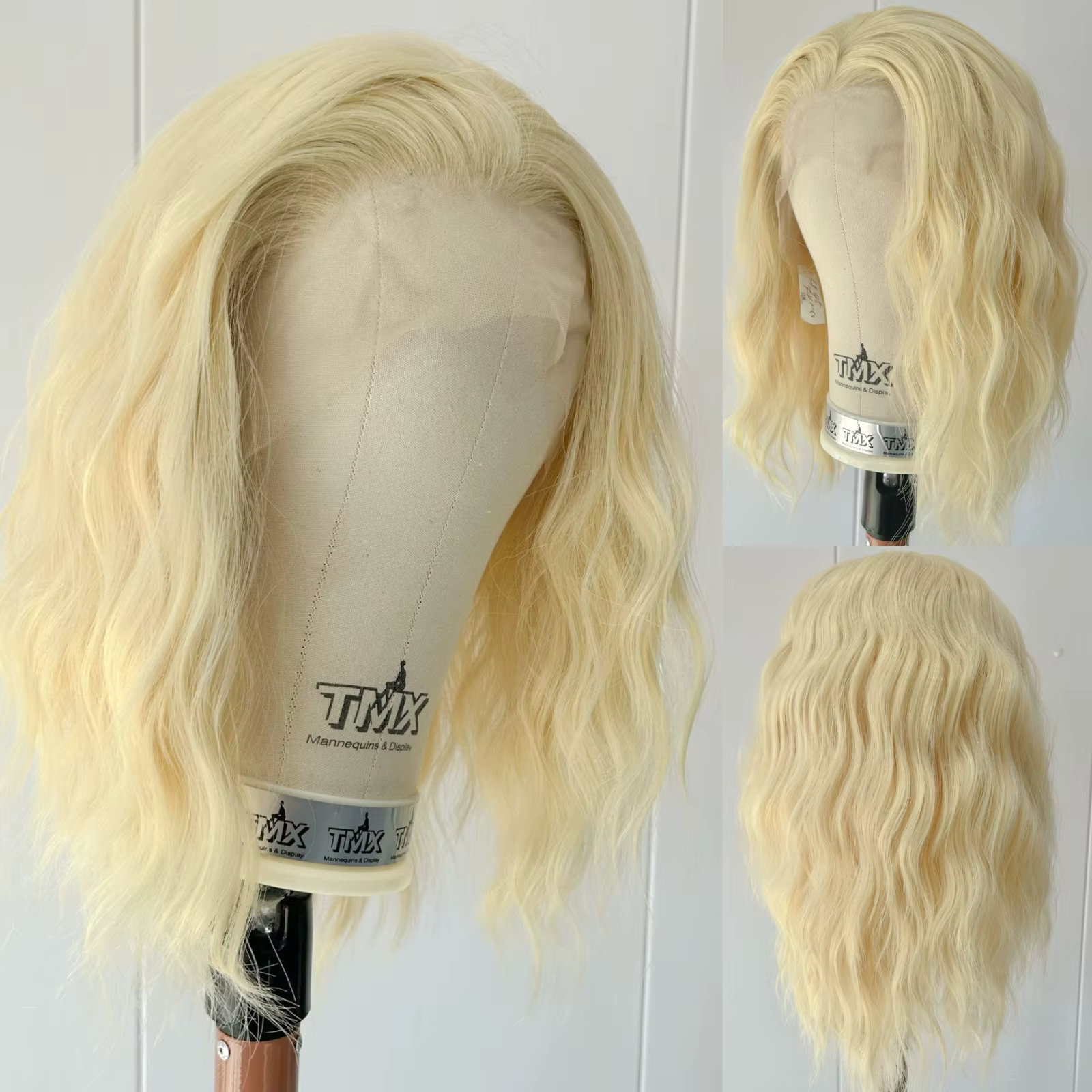 Perruques blondes 613 pour femmes, perruque courte bouclée ondulée style bob, raie libre, longueur a