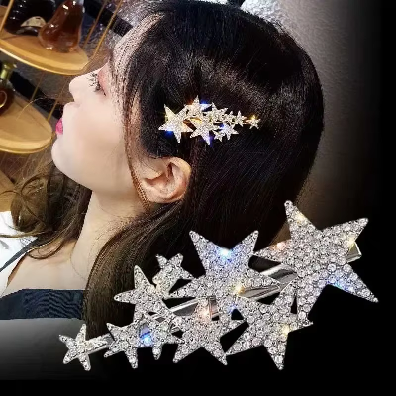 Pinces à cheveux en strass pentagramme pour femmes, paillettes brillantes, épingles à cheveux, pince