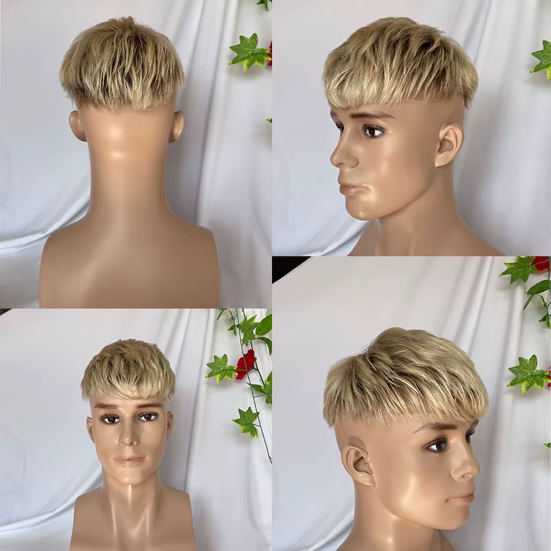 Perruque Courte pour Homme 3 Pouces, Cheveux Humains, Toupet en Dentelle Suisse, Prothèse Capillaire