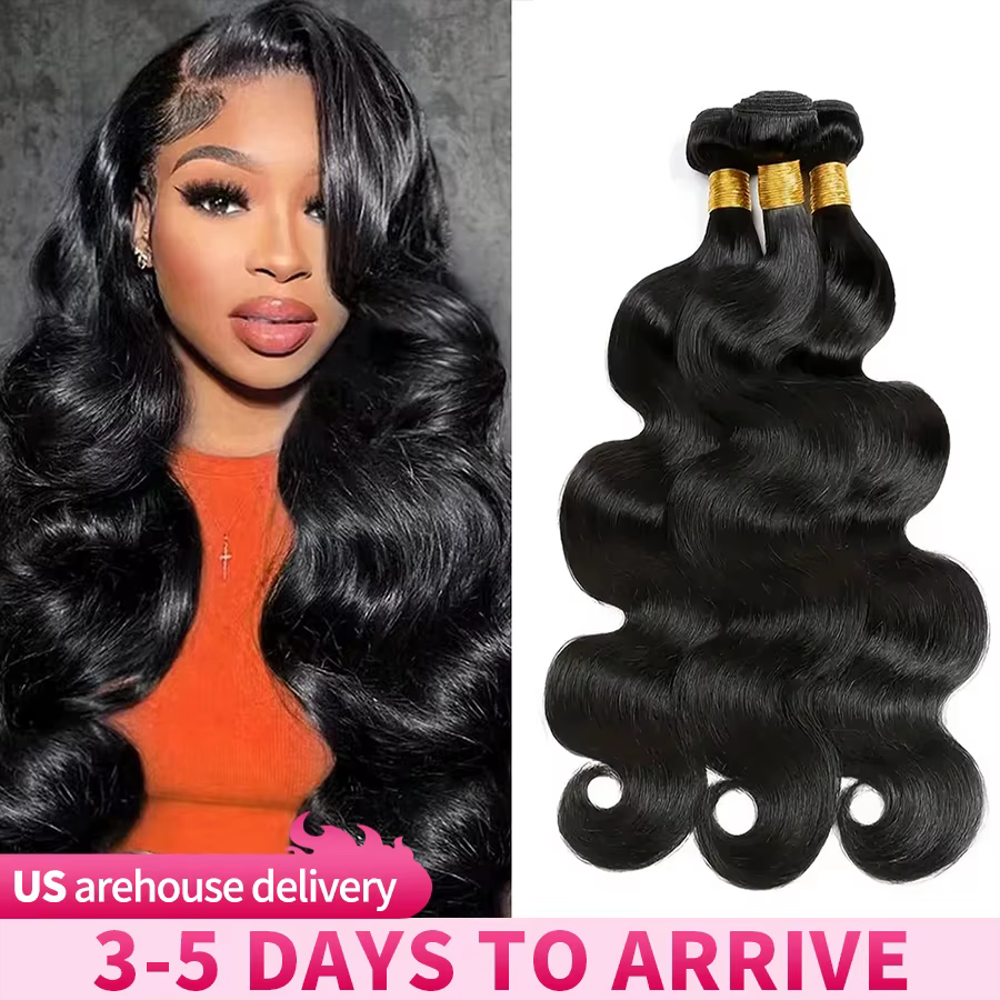 Extensions de cheveux humains Body Wave, noirs naturels, brésiliens, en lots de 1, 3 ou 4 pièces