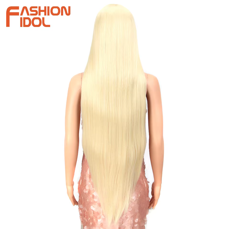 FASHION IDOL – perruque Lace Front Wig synthétique lisse de 38 pouces, perruque de Cosplay à reflets