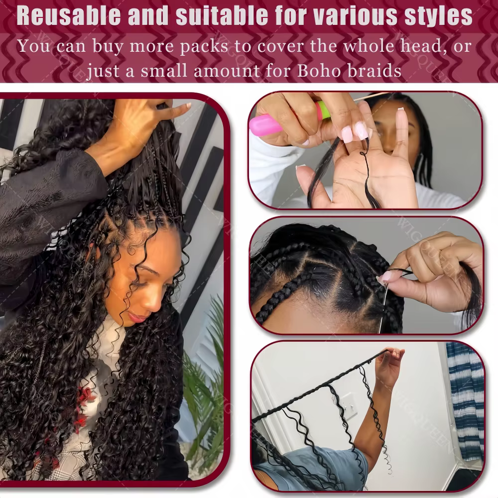 Extensions de cheveux humains au crochet 12A Water Wave, à fil invisible, Deep Wave, effet plume, po