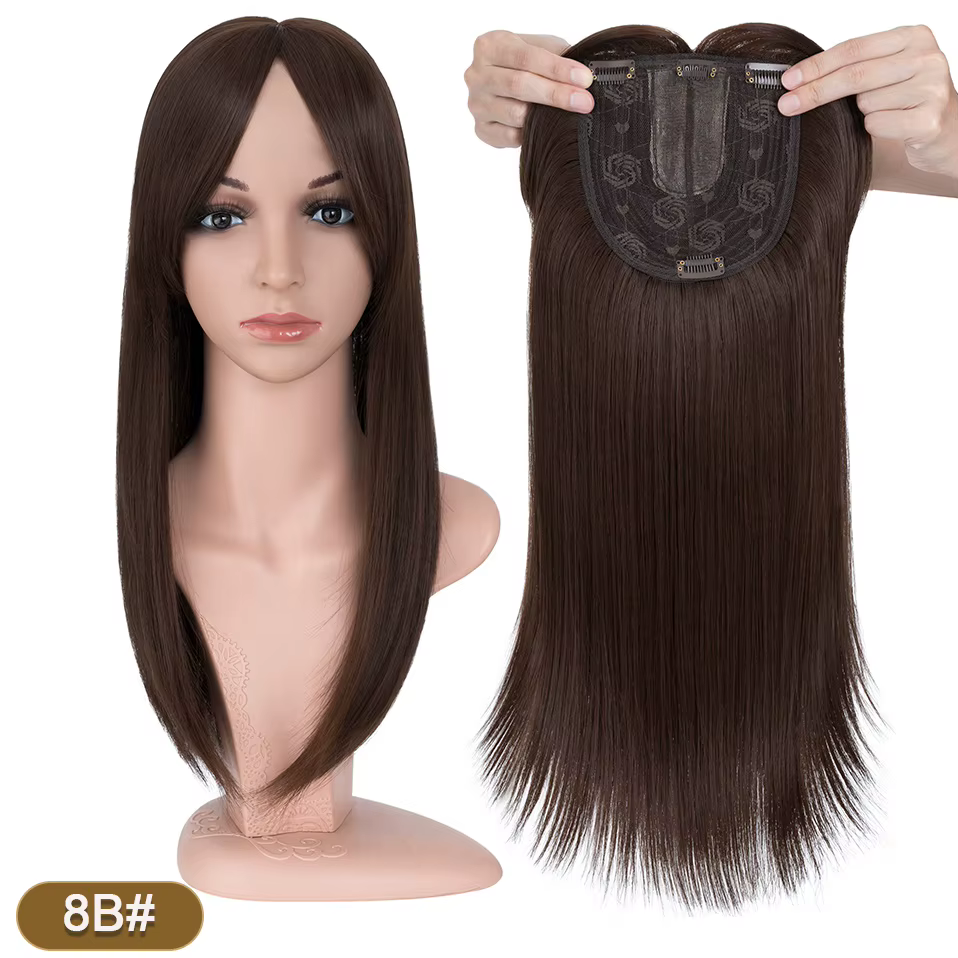 Extensions capillaires synthétiques lisses de 18 pouces avec frange pour femmes, grandes postiches n