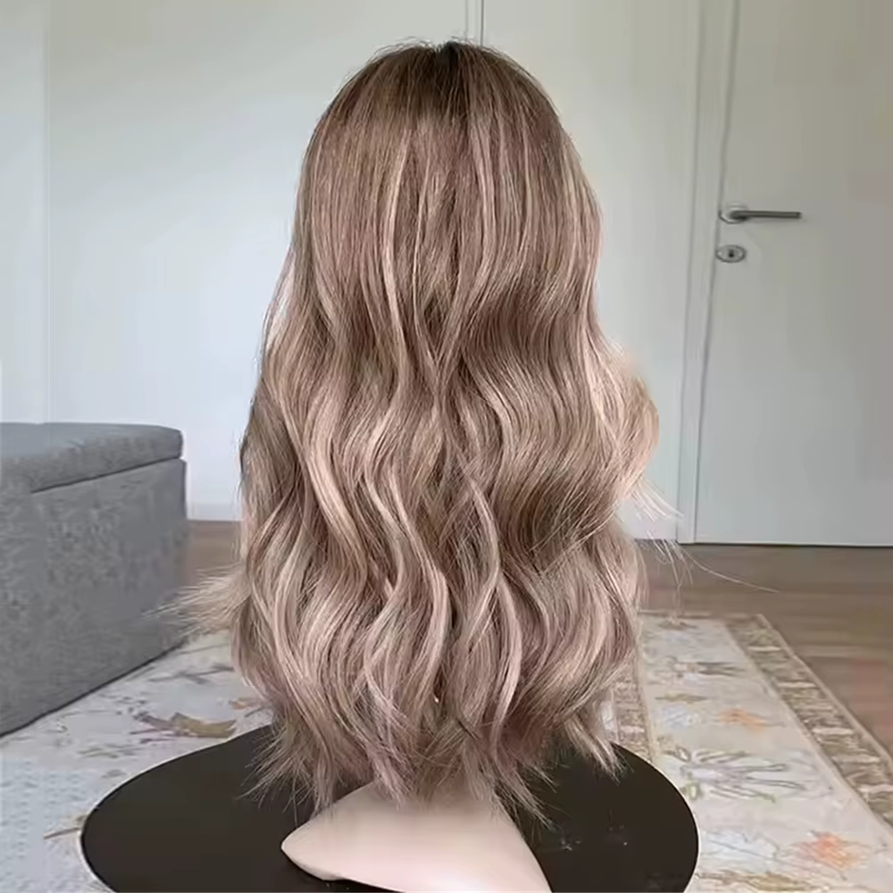 Perruque en dentelle HD de luxe en fibre premium, blonde foncée balayage, dentelle invisible, perruq