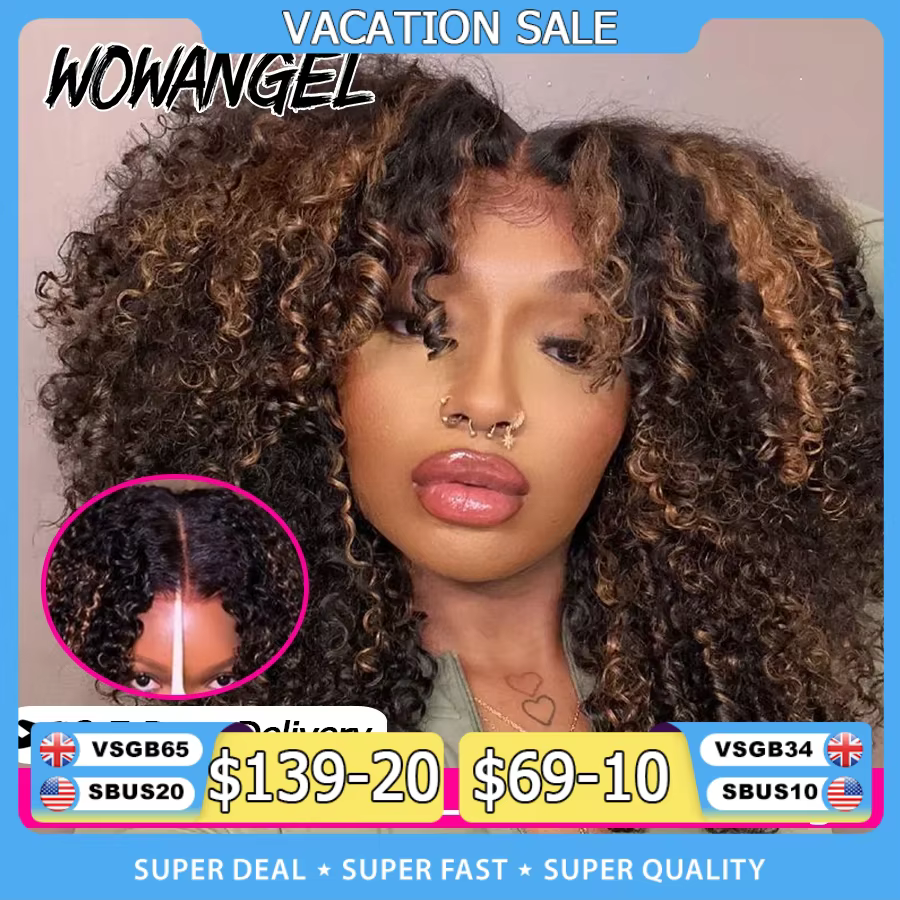 WOWANGEL 250% crépus bouclés sans colle perruques 1B/27 mettre en évidence les perruques colorées 5X