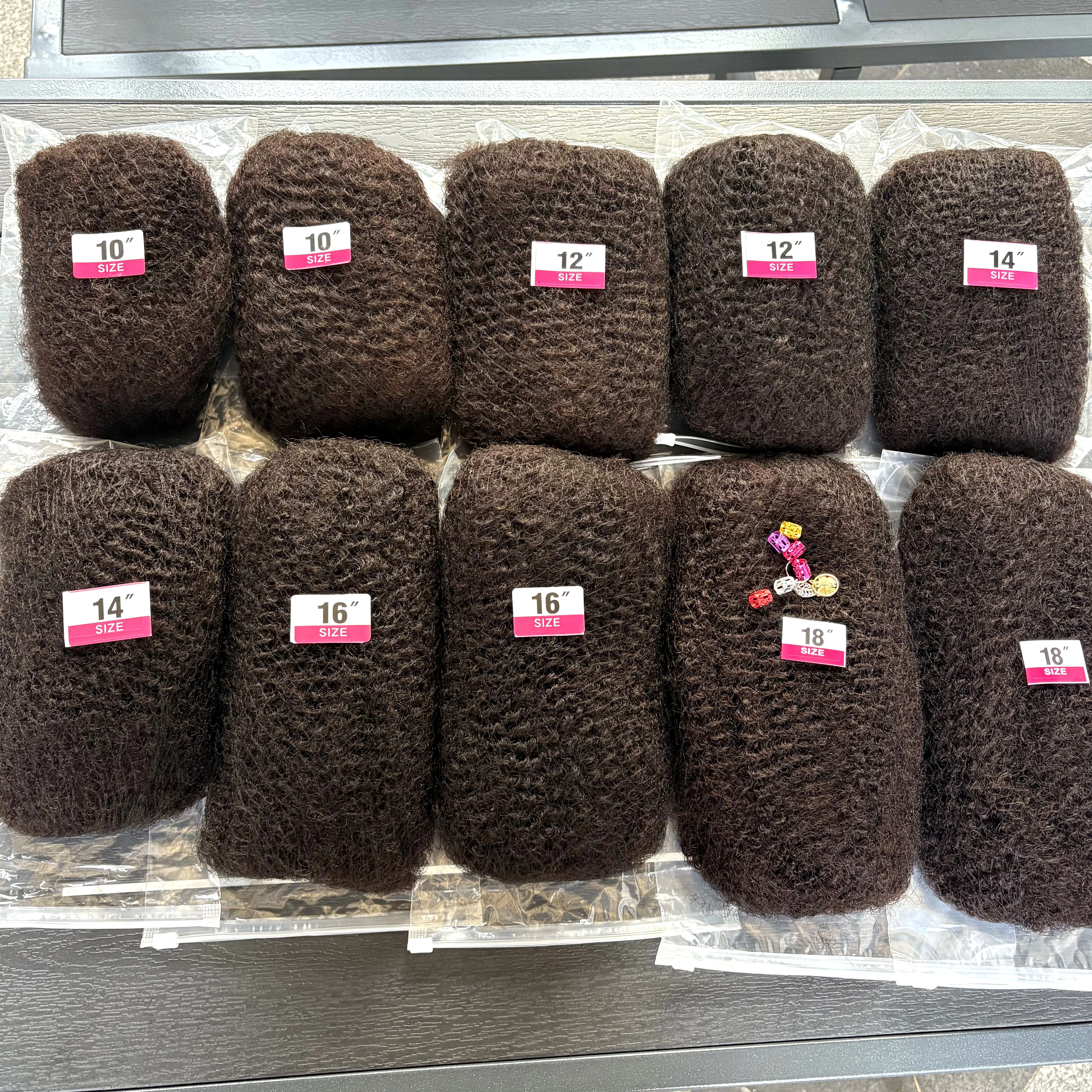 Extensions de cheveux humains naturels 4C Afro Kinky Curly en vrac de 10 à 16 pouces, sans trame, Re