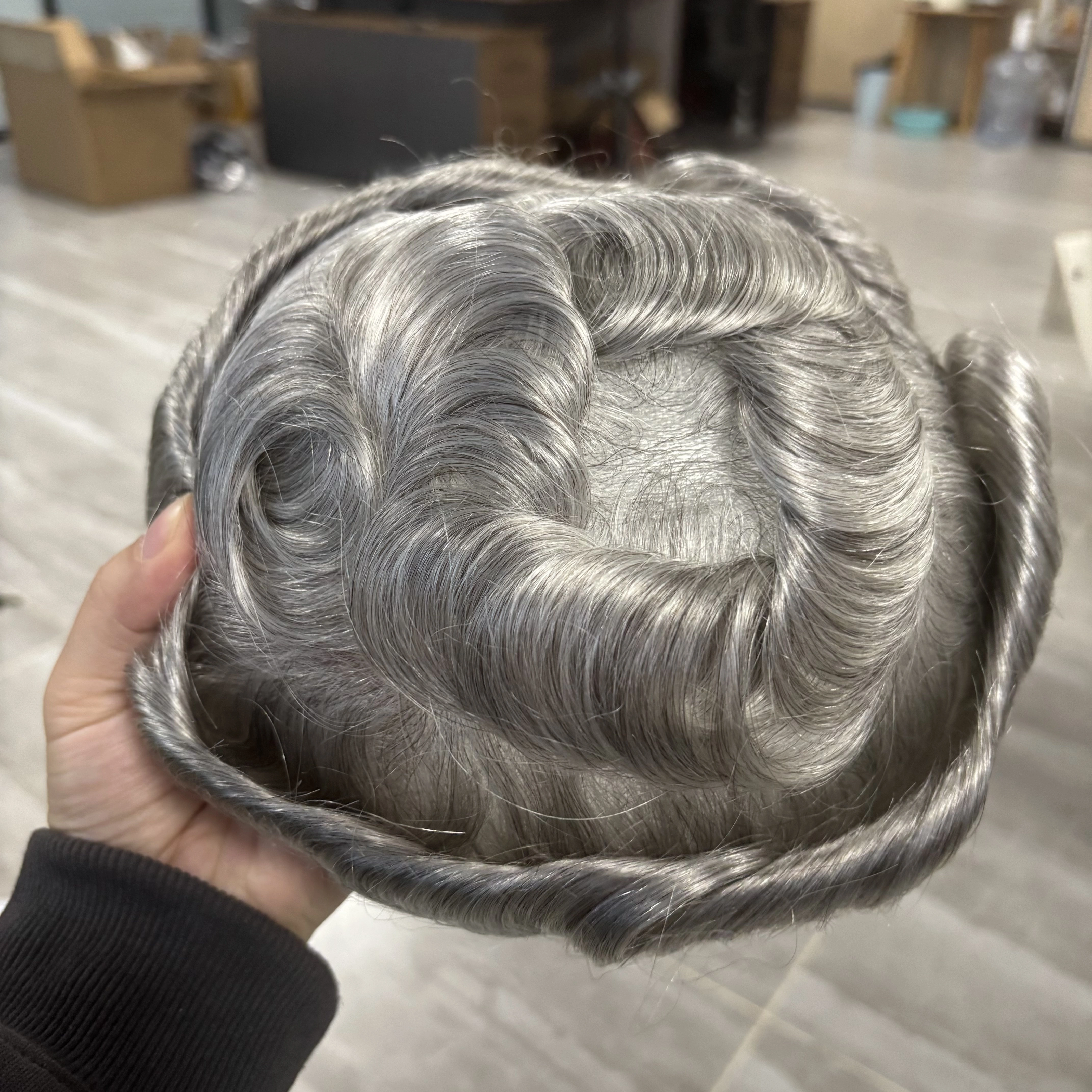 100% cheveux humains 80 densité naissance des cheveux naturelle 0.02mm Base de peau complète hommes 