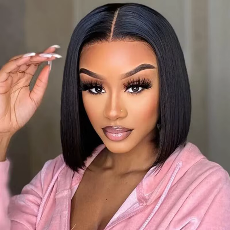 Perruque séparée au centre de mode pour dames de 12 pouces - cheveux synthétiques haute densité, vol