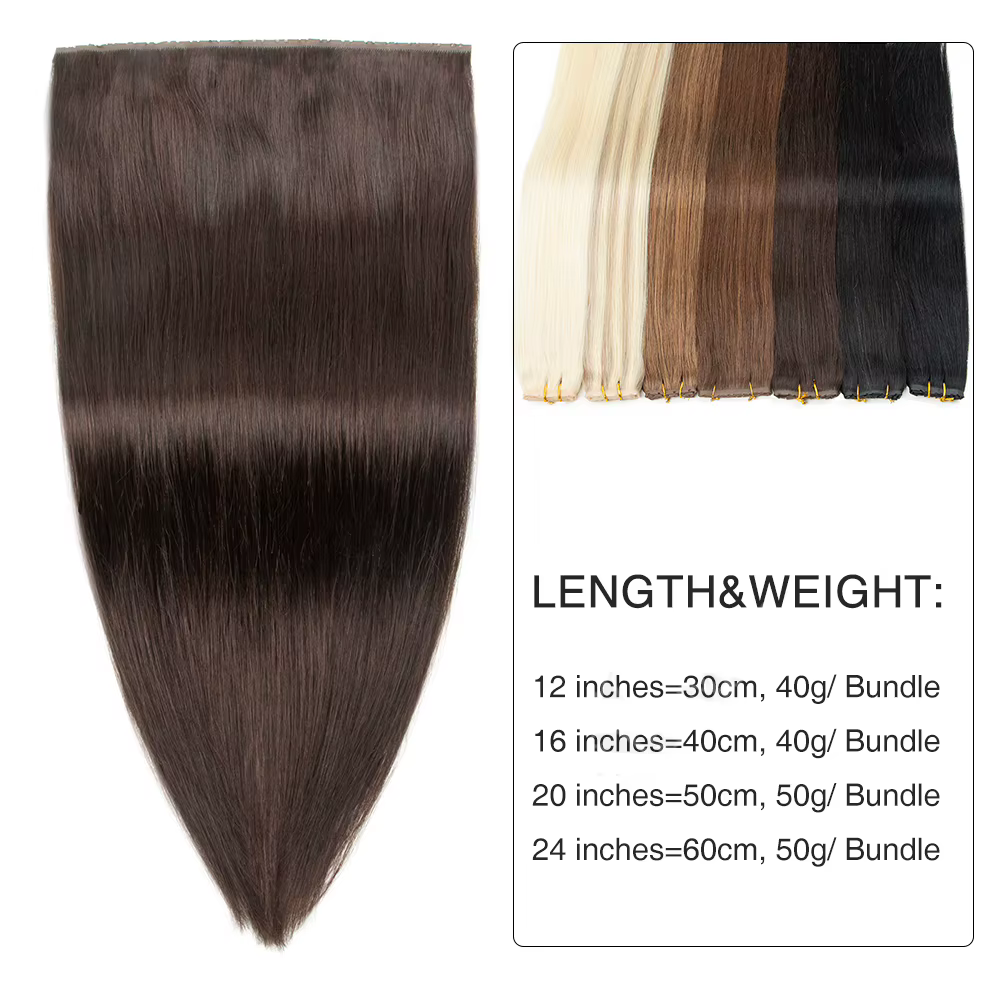 Extensions de cheveux naturels Butterfly Weft, invisibles, en PU plat avec trous, double languette,