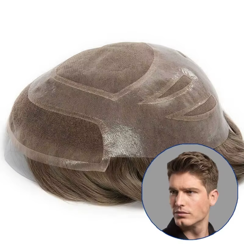 Système capillaire Mono fin pour hommes, dentelle frontale avec Mono et peau, prothèse capillaire hy