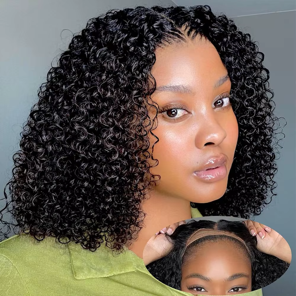 Perruque Bob Lace Front Wig Deep Wave Naturelle Bouclée, Cheveux Courts, 13x4 HD, 180% de Densité, p