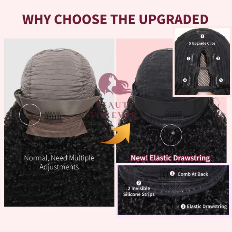 Beautyforever EasiContour ™ Yaki droite V partie perruque cheveux humains élastique cordon Yaki V
