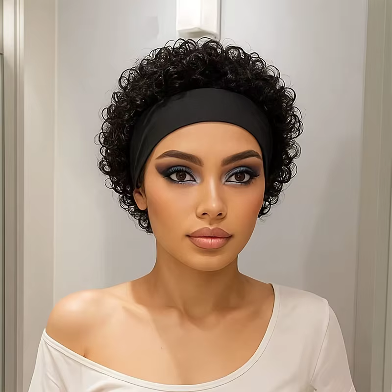Bandeau perruque cheveux humains pour femme coupe lutin perruque cheveux courts bouclés bandeau perr