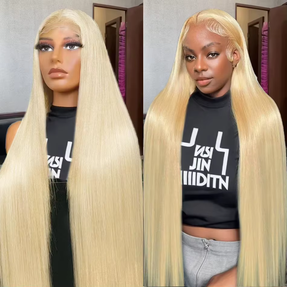 Perruque Lace Front Wig sans colle naturelle, cheveux lisses, blond 613, 13x4 HD, 30 pouces, 613