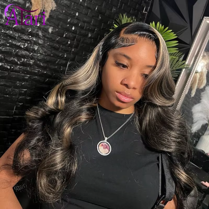 13x6 dentelle frontale vague de corps perruques de cheveux humains Blonde 27 avec noir pré plumé 13x