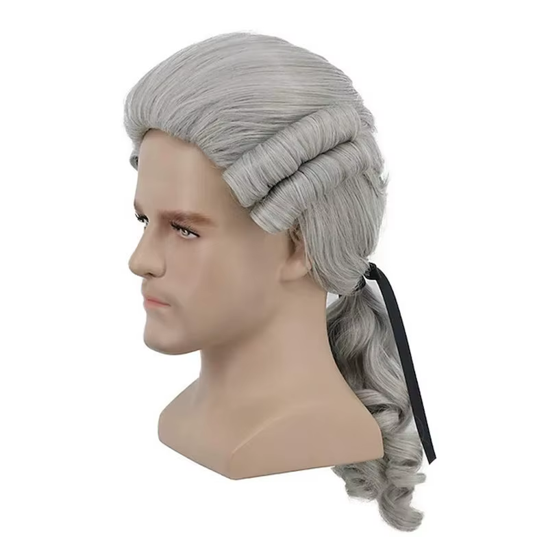 QQXCAIW cheveux synthétiques Colonial Cosplay perruque pour avocat gris noir blanc perruques longues