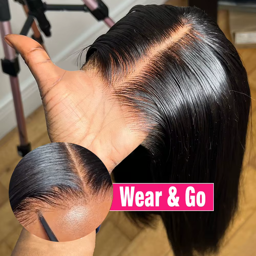 Prêt à porter Go perruque sans colle droite 13x6 HD dentelle frontale perruque cheveux humains Bob p