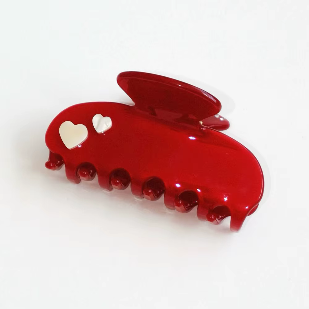 Nouvelles pinces à cheveux rétro rouges pour femmes et filles, pinces à cœur en acétate, pinces requ