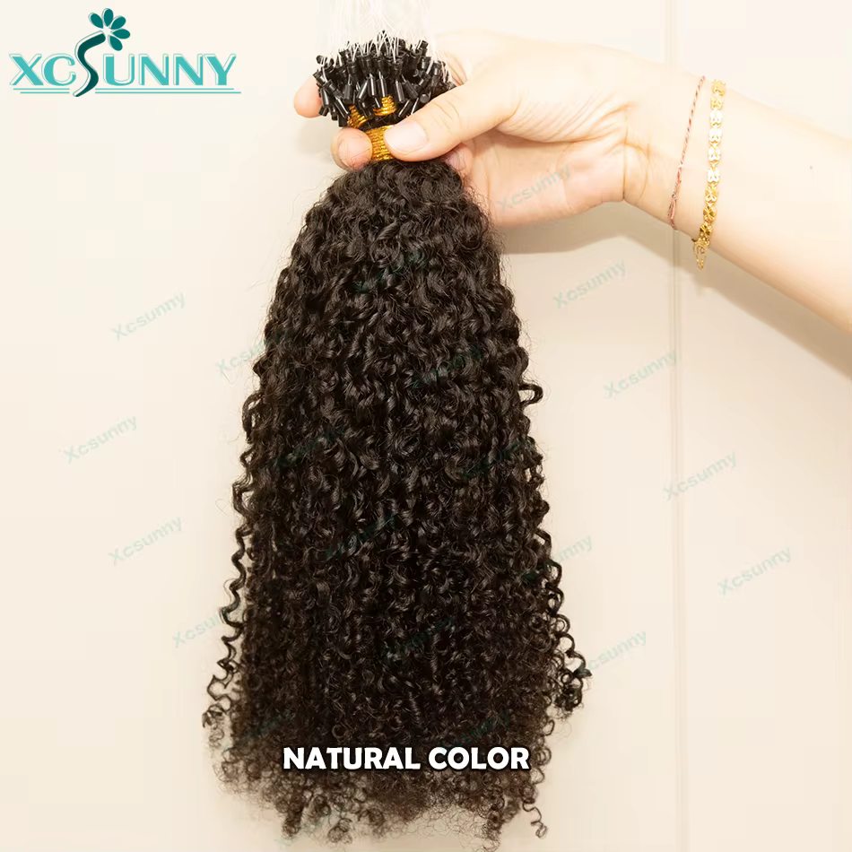 Microlink Extensions de cheveux crépus bouclés couleur 4 Micro anneau boucle Extensions de cheveux c
