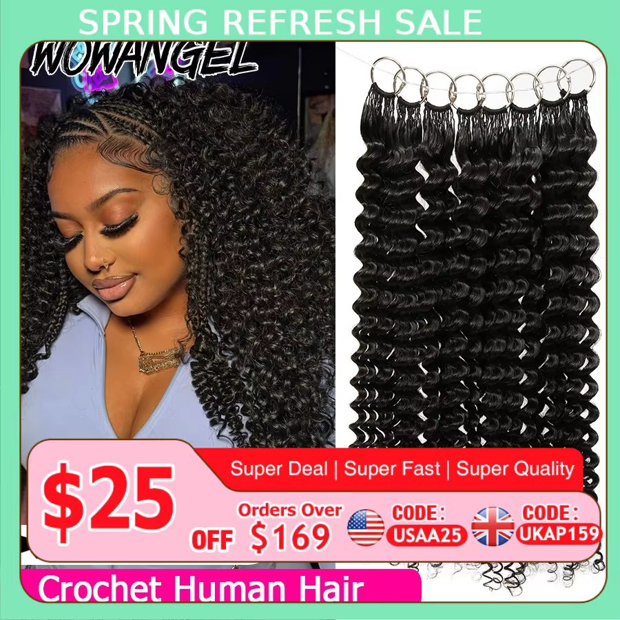 Extensions de cheveux humains au Crochet, cheveux humains bouclés et invisibles, pré-séparés, sans n