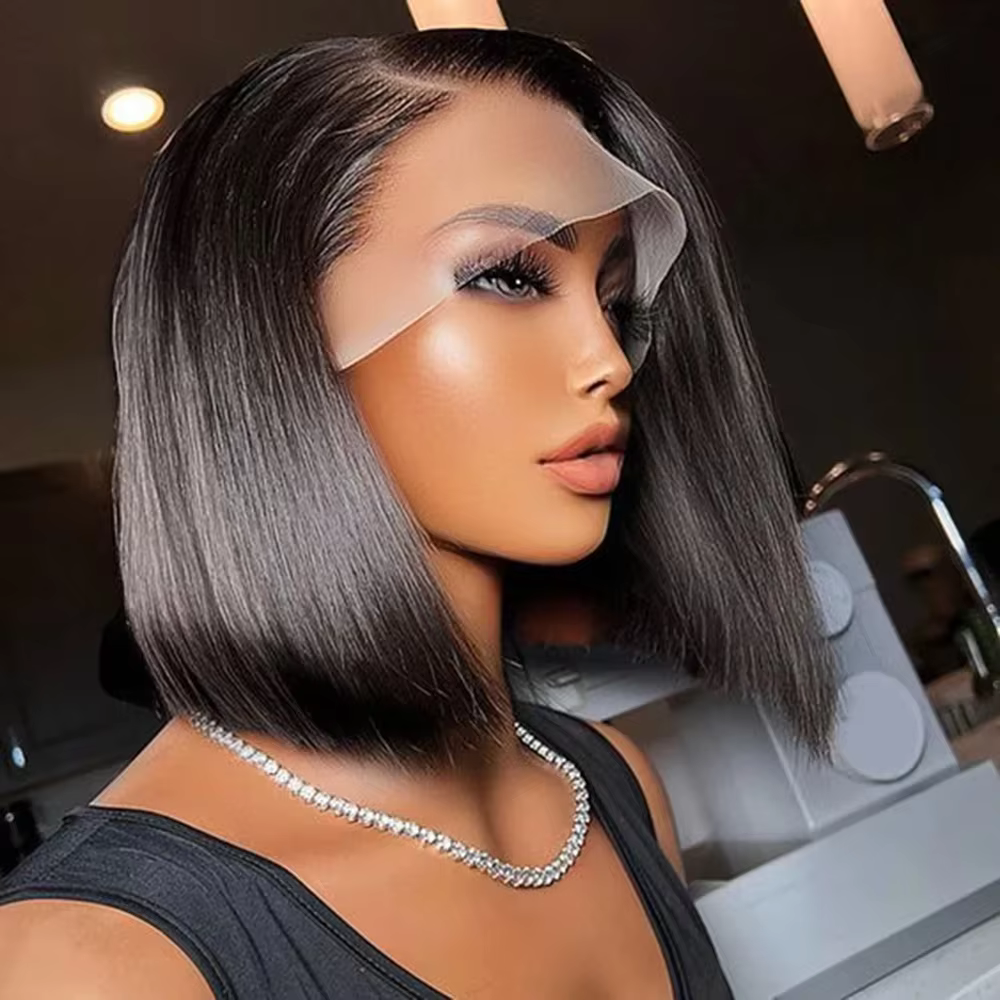 Perruques Lace Front 4x4 13x4 en cheveux humains lisses, perruque courte bob économique, perruques f
