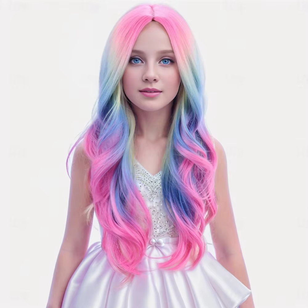 HAIRJOY cheveux synthétiques perruques colorées longue perruque ondulée bouclée pour filles enfants 