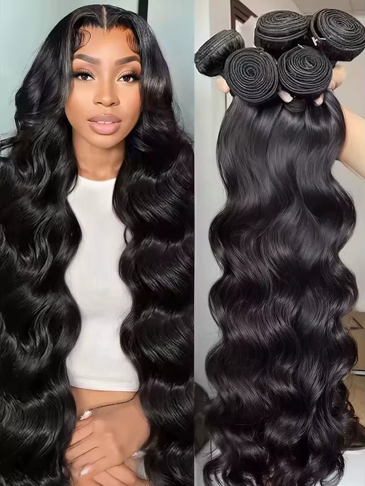 Paquets de vague de corps cheveux humains couleur noire naturelle paquet de vague de corps 30 32 34 