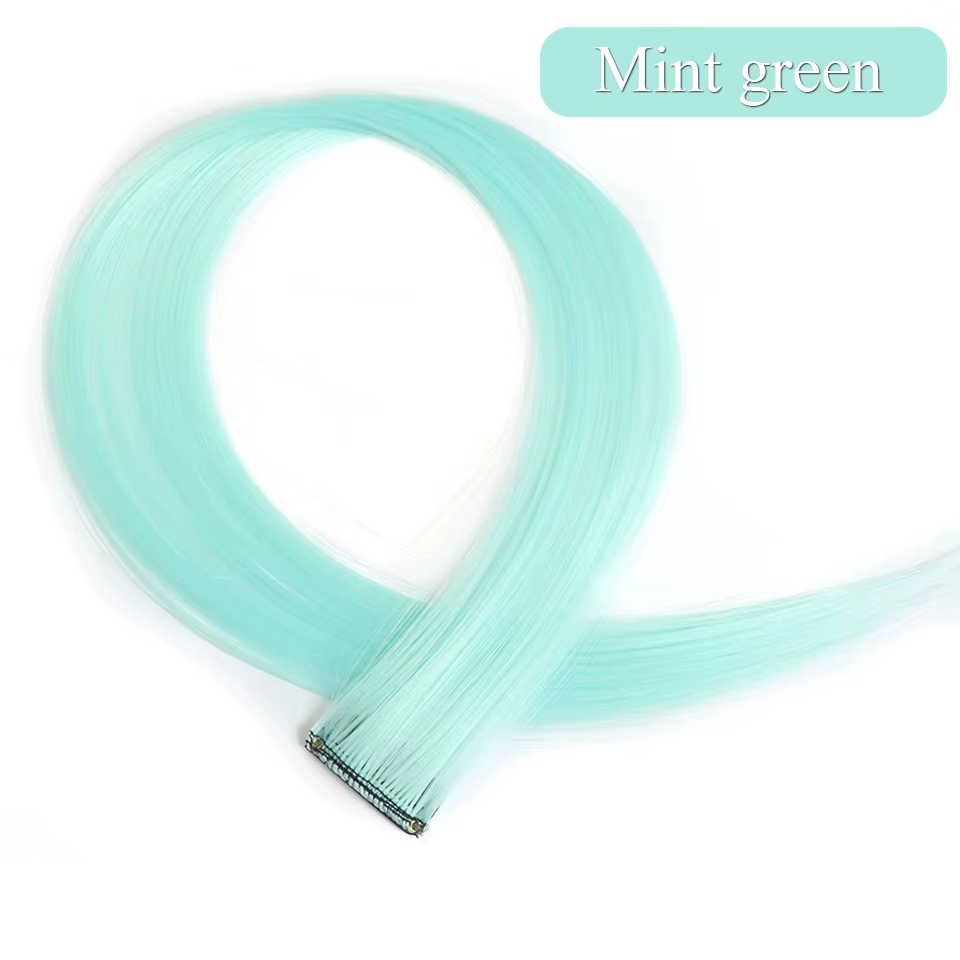 Extensions de cheveux colorées synthétiques 22 pouces lisses orange vert à clipser, accessoires arc-