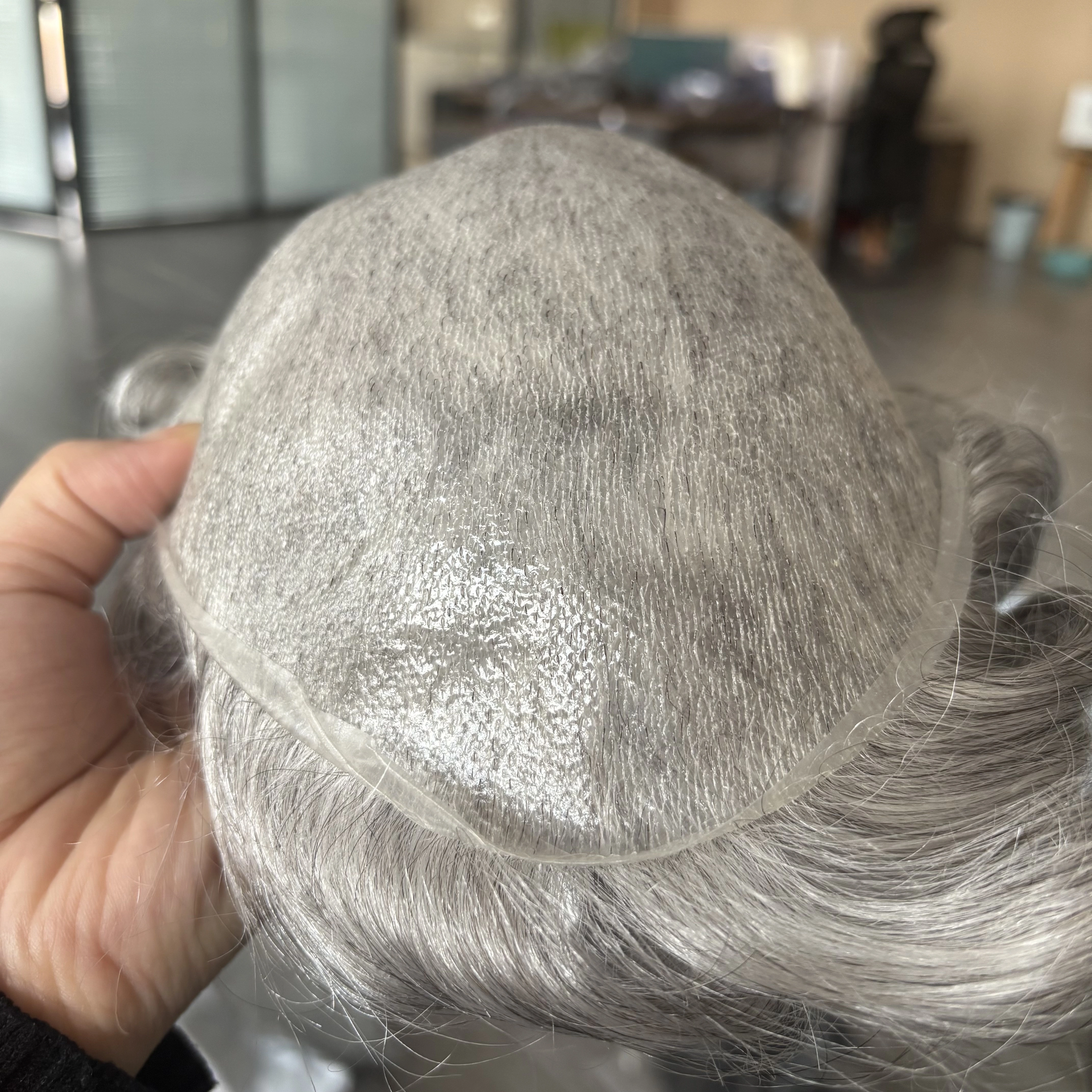 100% cheveux humains 80 densité naissance des cheveux naturelle 0.02mm Base de peau complète hommes 