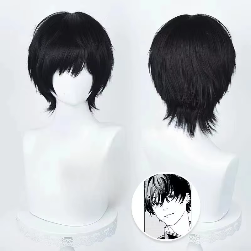 Anime tronçonneuse homme Yoshida Hirofumi Cosplay perruque courte noir résistant à la chaleur cheveu